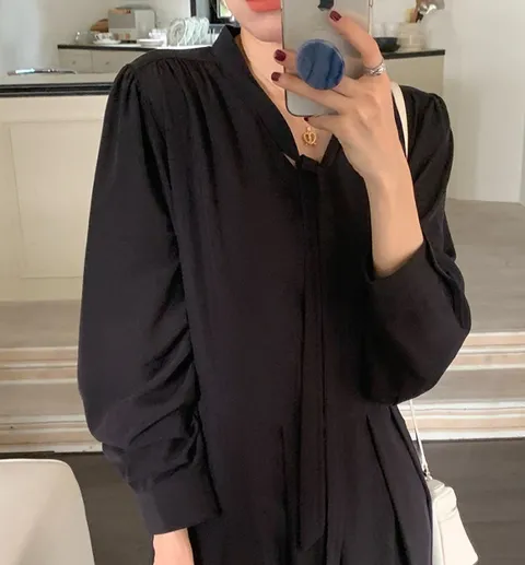 두시 스카프 핀턱 프렌치 원피스 2color