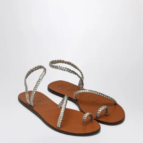 MANEBA­ Q4.4Y0LE/XI_MANEB-PB Platinum leather thong sandals with ring