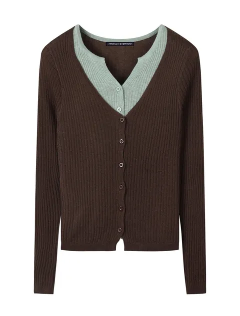 에브리데이]배색 레이어드 골지 울 가디건 (EB3CK029D)