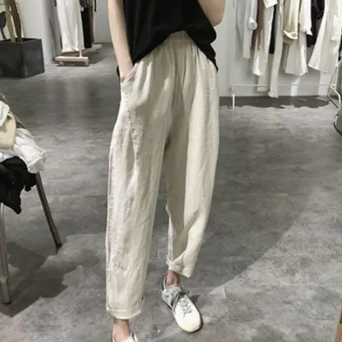 (사이즈추가) 여성 데일리 바지 하의 클래식 긴바지 여성바지 린넨바지 린넨팬츠