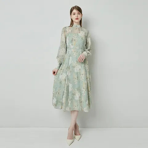 ANASTASIA Mock neck Chiffon Ribbon Dress_Mint Flower