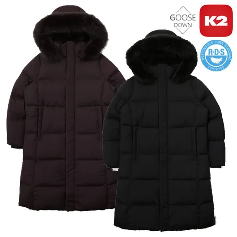 [롯데백화점][케이투 (행사)]겨울 여성 구스 거위털 후드 탈부착 롱패딩 다운자켓 KWW23530GN