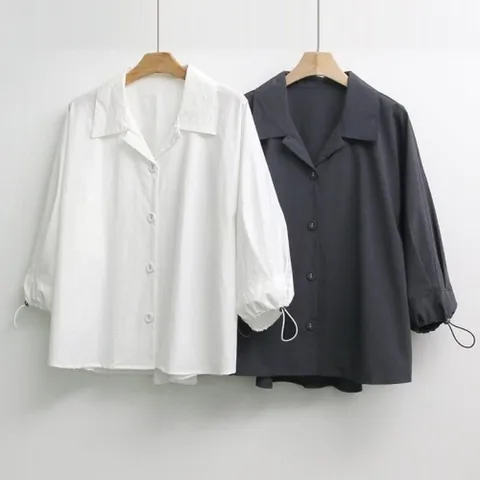 [다잇템] 여자 FW 펌킨 칠부소매 스토퍼 흰블라우스 셔츠_18307892_588872