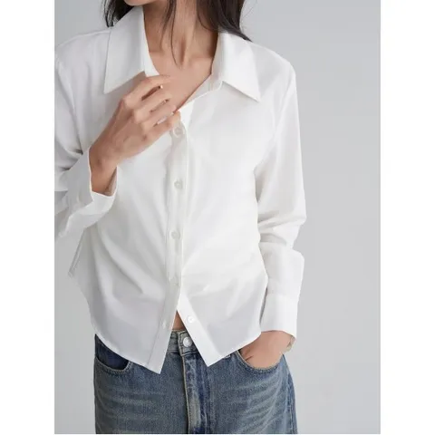 오픈칼라 슬림핏 셔츠  화이트 (165X64AY51)