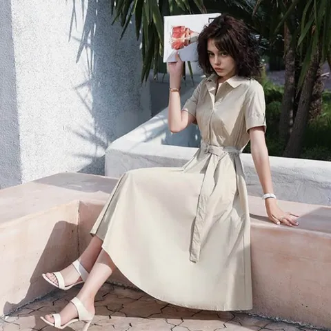 여자 여름 반팔 원피스 고급 허리 벨트 셔츠형원피스 단정한원피스 하객원피스 정장원피스