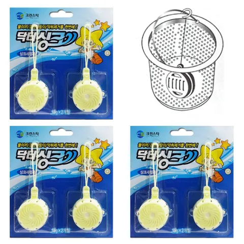 에이치플러스몰 닥터싱크 걸이식 씽크대 걸음망세정제 6개 파란물 세정알