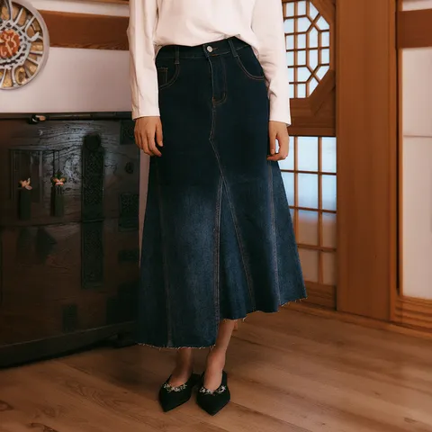 피플오브더월드 스트레치 데님 스커트