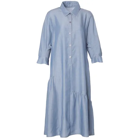 [롯데백화점]수입소재 셔츠 카라 셔링 소매 원피스_OP2301