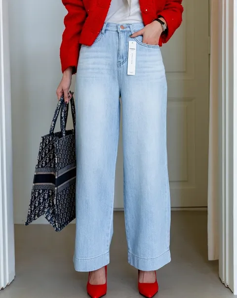 여자 봄 여름 난스판 하늘하늘 와이드 데님팬츠 저밀도 통청바지