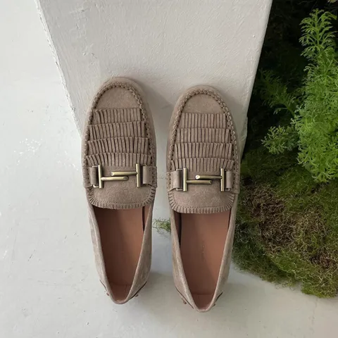 [브리치]  / 테슬장식 골드엔틱 리얼가죽 스웨이드 말랑로퍼 단화 (1.5cm)