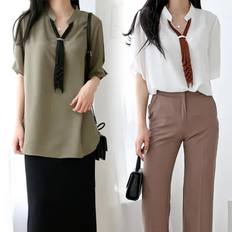 [브리치]  / 위쉬몰 DB 심플셔링타이블라우스(E090H503) 빅사이즈