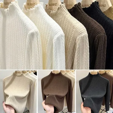 [오노마] ONM 여자 직장인 출근 룩 직장인 프릴 하프넥 반목 니트 (31459074)