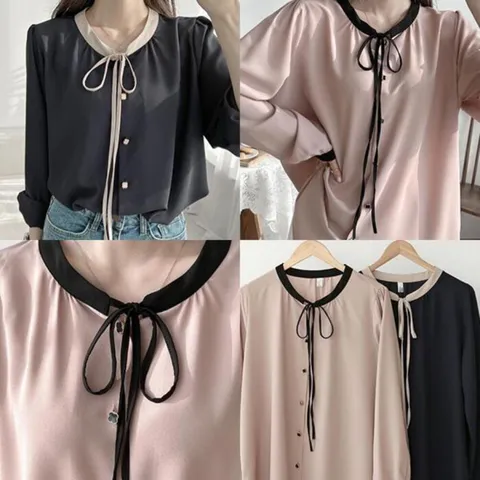 [브리치]  / 위쉬몰 DB 리본버튼배색블라우스(G622H503) 빅사이즈