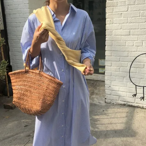 알티피아 스트라이프 셔츠 롱 원피스 루즈핏 편한 롱남방 2컬러 여성원피스 여자롱원피스