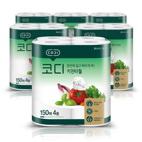 코디 키친타월 150매 4롤 6팩