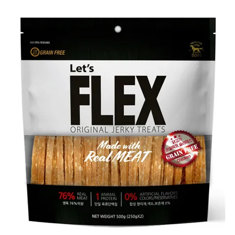 FLEX 져키 500g 닭고기육포 이중지퍼팩 저알러지간식