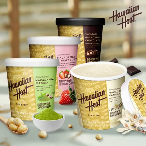 [1+1+1+1]하와이안호스트 마카다미아 파인트 아이스크림 4종 4통 골라담기 초코,딸기,말차,바닐라