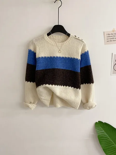 [브리치] 허니제이 / 바트미 울 배색 단가라 견장 니트(3color)