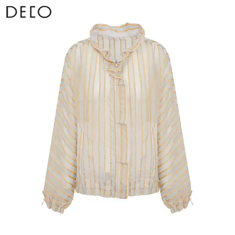 프릴 파인 스트라이프 점퍼