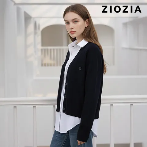 [ZIOZIA W] 여성 네이비 빅포켓 Y 가디건 (AFD4EC1101)