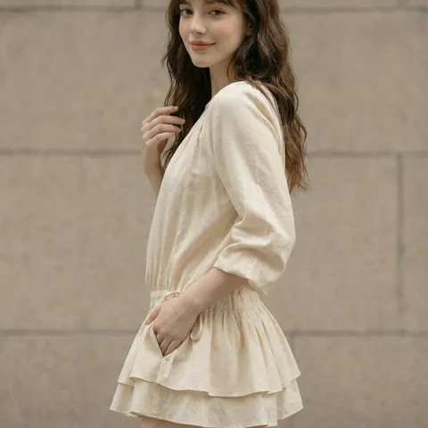 [브리치]  / 플레어 커버핏 캉캉 레이어 블라우스