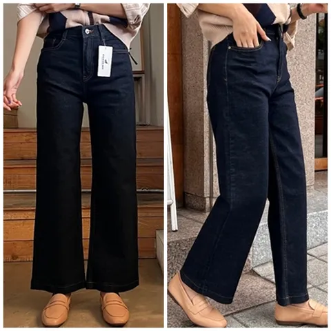 여성 스판 생지 와이드 데님팬츠 핏이 예쁜 논페이드 통청바지