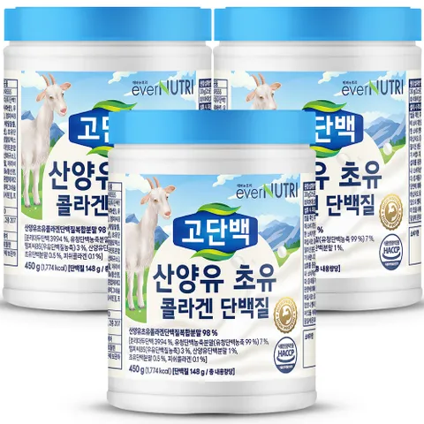 에버뉴트리 고단백 산양유 초유 콜라겐 단백질 450g 3통