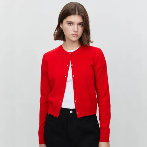 던스트 ESSENTIAL CREWNECK KNIT CARDIGAN RED_UDSW5A209R2