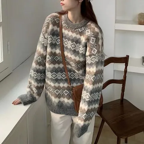 [하프클럽/미리메리크리스마스 빈티지 루즈핏 자가드니트