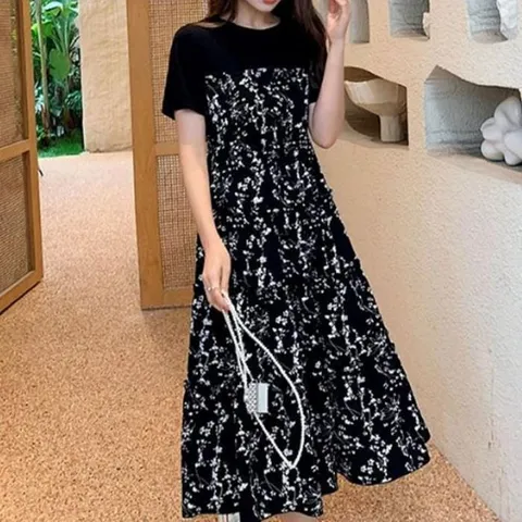 [오노마] ONM 여름 코디걱정 없는 배색 레이어드 꽃무늬 반팔원피스 (36149807)