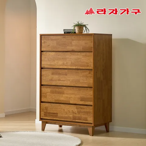 모레인 E0 고무나무 원목 속깊은 광폭 5단 서랍장 900