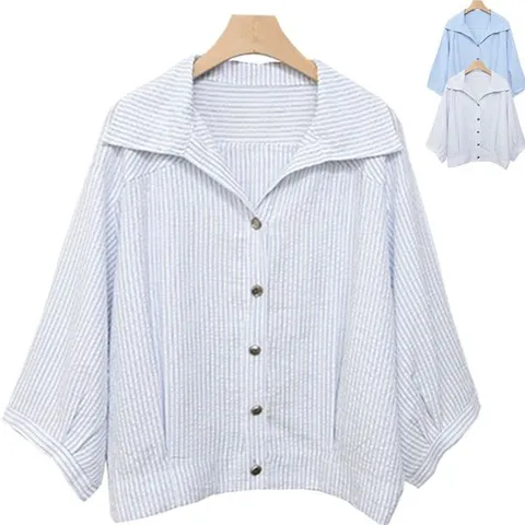 [하프클럽] 루즈핏 스트라이프 자켓형 7부셔츠/남방/서커소재/여름블라우스/백화점여성의류/