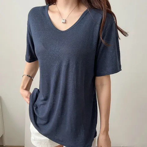 여자 여름 루즈핏 시원한 린넨 무지 유넥 기본 티셔츠 썸머 박시 얇은 편한 마 이너티