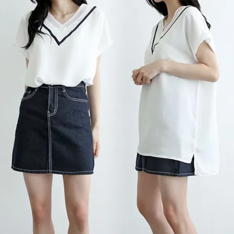 [브리치]  / 위쉬몰 DB 레이브이일자블라우스(E093H505) 빅사이즈