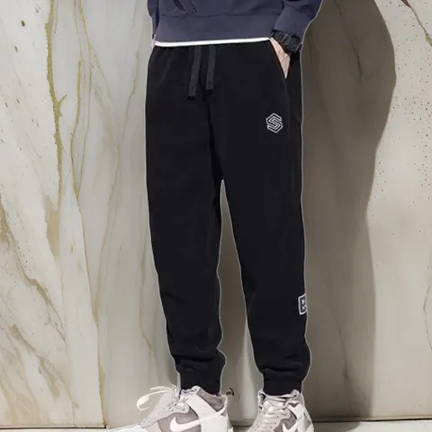 남자 츄리링바지 자수 검정색 팬츠