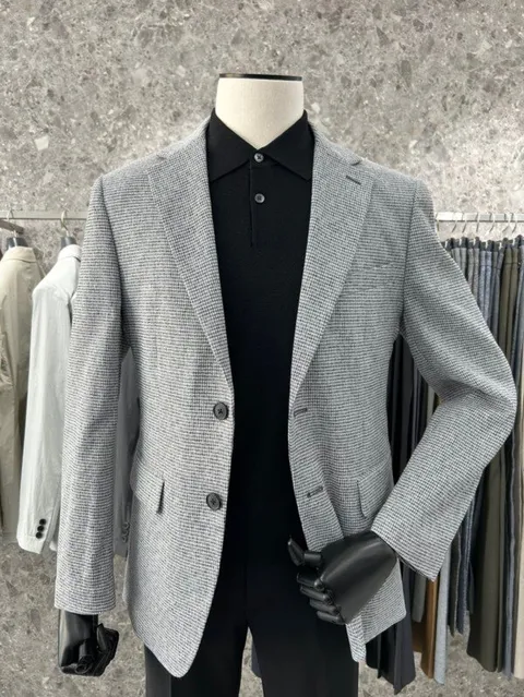 남성 봄 여름 아쿠아  린넨(마) 혼방 투톤 마이크로 조직 비지니스 캐주얼 자켓