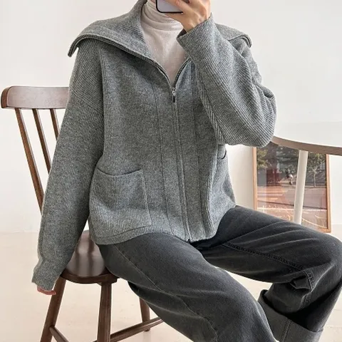 [다잇템] 여자 집업 FW 세일러카라 스웨터 비스코스 더블포켓 가디건_18960034_588872