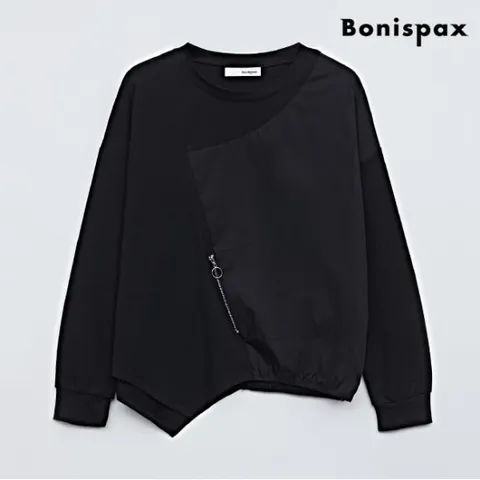 [시즌오프] 정상가:59,000원｜코튼 배색 언발 라운드 긴팔 티셔츠 (XO1LW003L0)