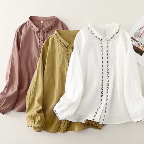 249069 - 카라 스티치 블라우스 셔츠 남방 여성블라우스 루즈핏블라우스 면블라우스 예쁜블라우스 봄블라우스 여성셔츠 셔치