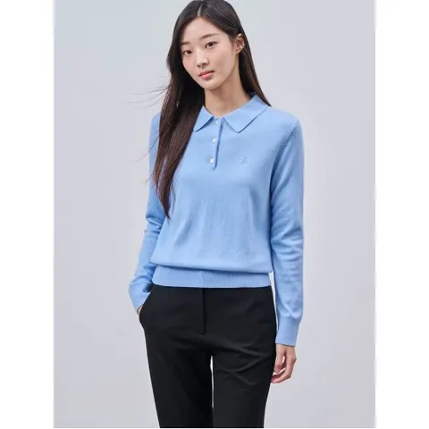 [24FW]울 혼방 T칼라 긴소매 풀오버  스카이블루(BF4951C07Q)