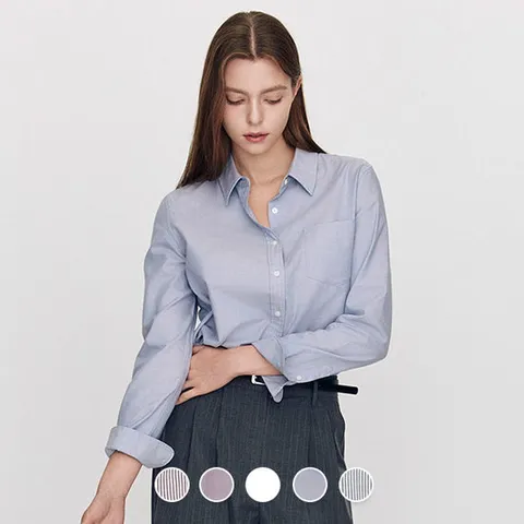 여성 가을 간절기 기본핏 긴팔 옥스포드 면 남방 셔츠 345902 463691