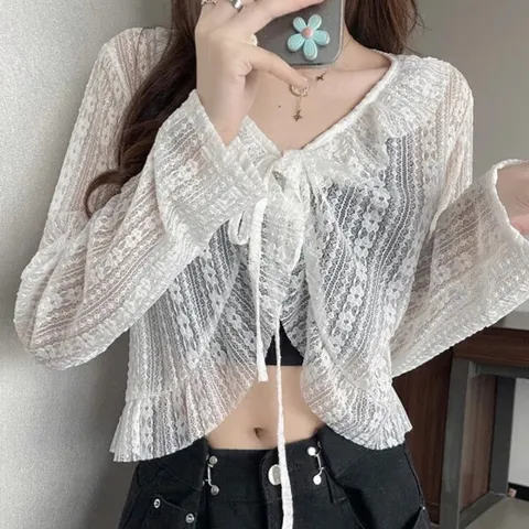 반트 시스루 레이스 프릴 카라 볼레로 가디건