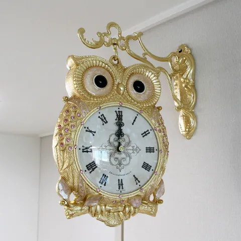 재물 부엉이 금도금 주물 양면시계 HBC-249G