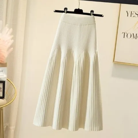 |CMK4E|리이고 스커트 보라색 크림 A라인 잔골지 스웨터 여성_18164037_597559