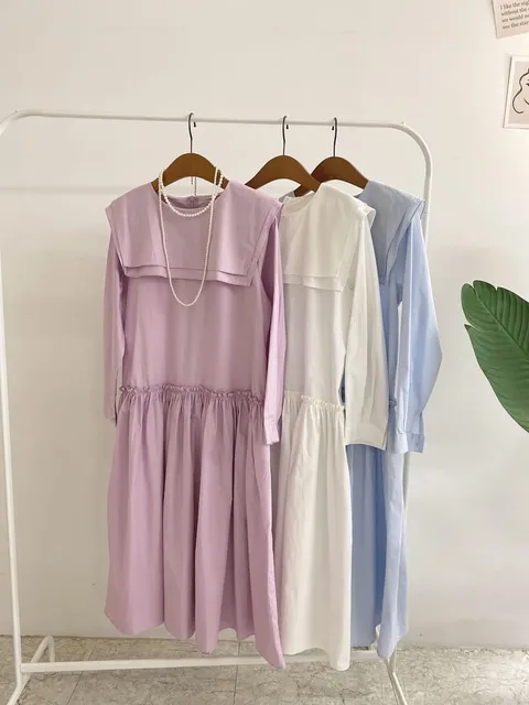 [브리치] 허니제이 / 아운 이중 빅카라 셔링 주름 롱 원피스(3color)