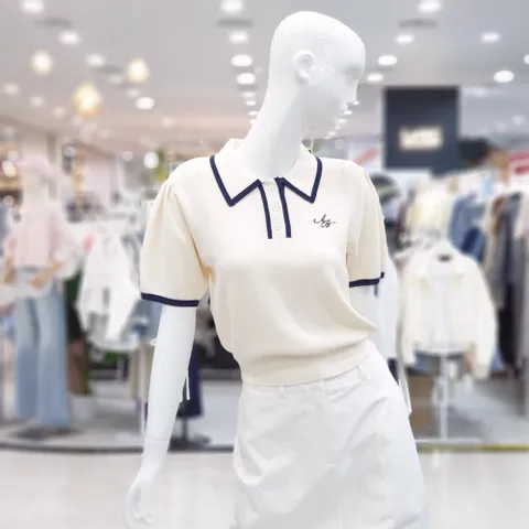 큐티 카라 배색 반팔 니트 FSPHZ2W33E