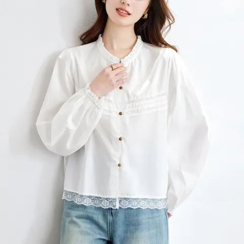 [브리치] 제로투올샵 / 레이스 자수 긴팔 블라우스 흰색 여성  화이트