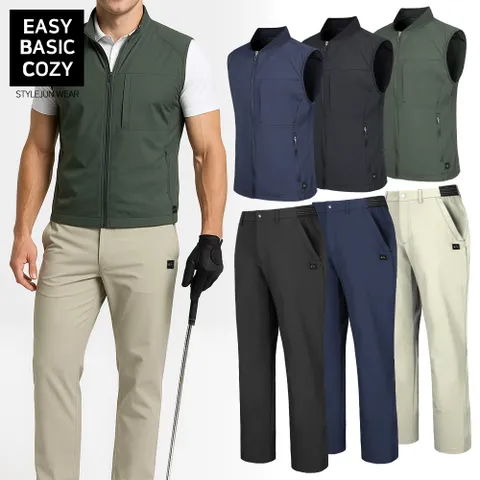 남성 골프웨어 조끼 팬츠 세트 스판바지