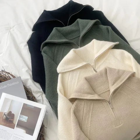 [다잇템] 여자 반집업니트 뽀송 세일러카라 긴팔티