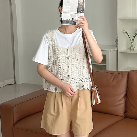 [하프클럽/여자 여름조끼 그물니트 펀칭 크로쉐 피서룩 베스트